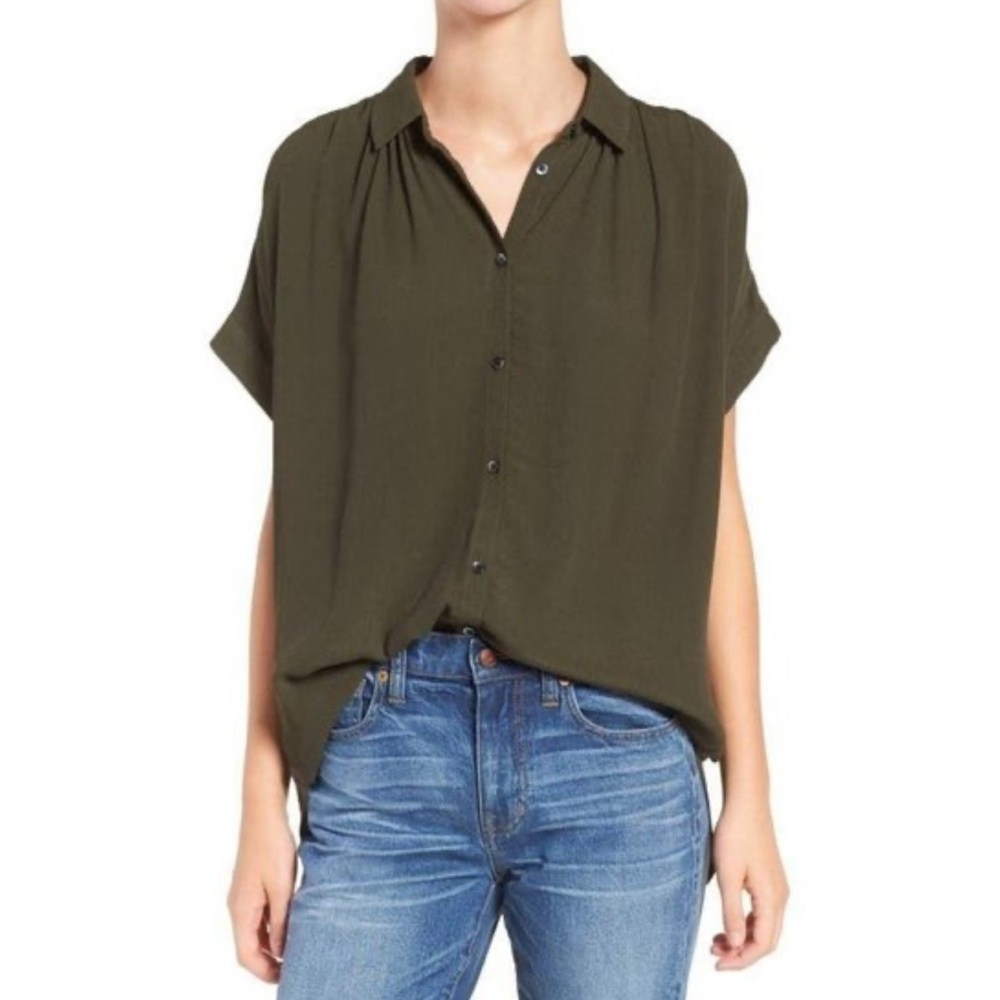 Madewell Olive Green Short-Sleeve Button-Down Shirt